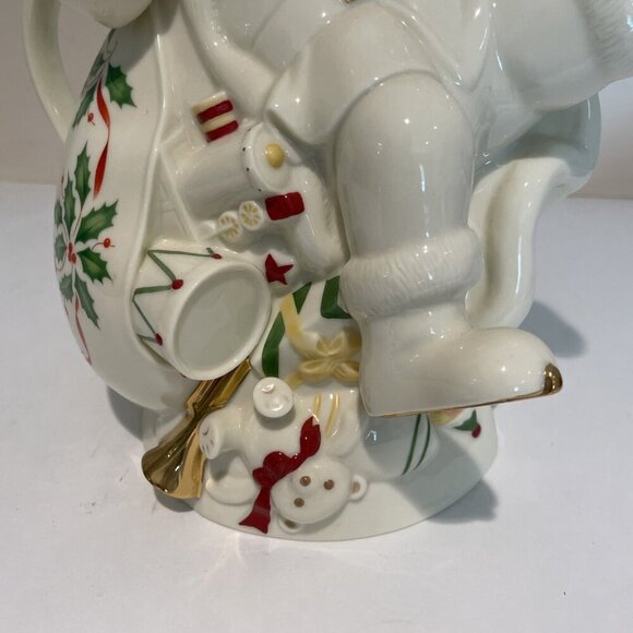 Lenox Holiday Santa Teapot Figural Porcelain Gold Accents Holly Berry Christmas - Picture 3 of 13